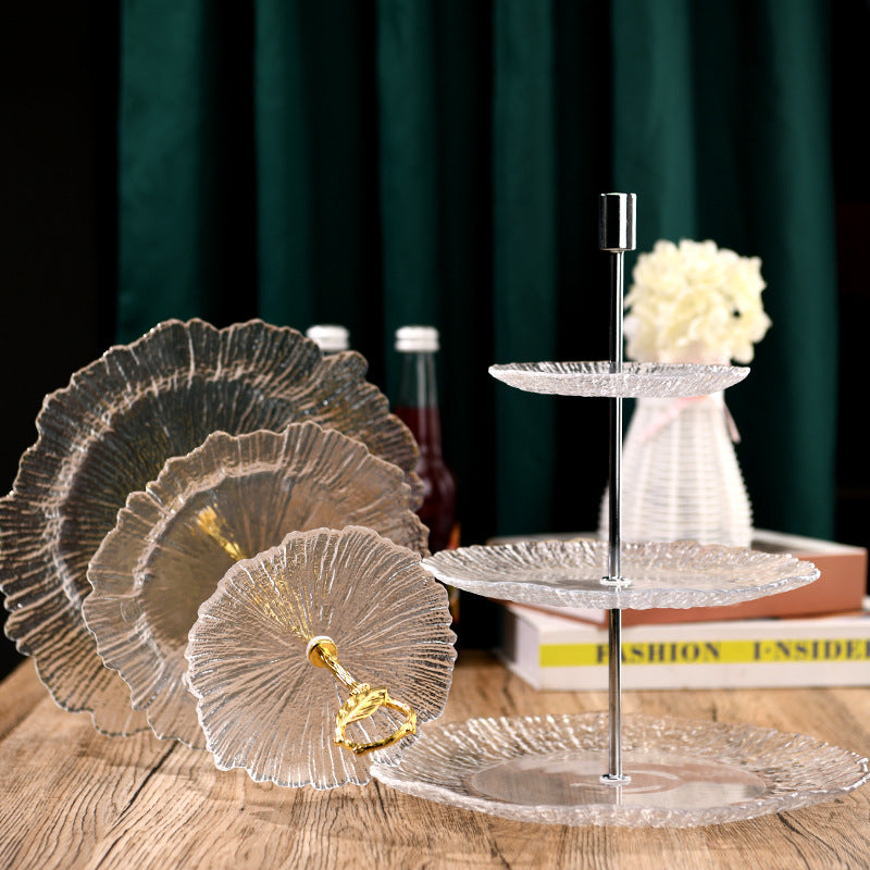 Nordic Internet Celebrity Fruit Plate, Candy String Disk Snack Glass Plate Pastry Plate, Light Luxury Eight Leaf Hammer Pattern Petals Dim Sum Plate