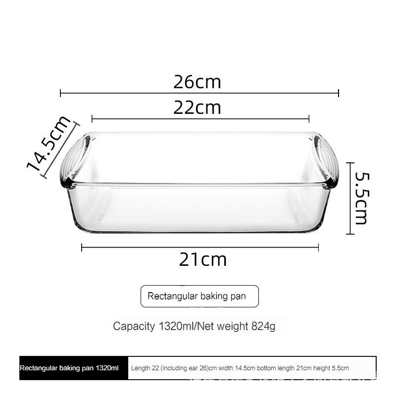 Household Fruit Salad Dish, Tempered Glass High Temperature Resistant Cheese Baked Rice Baking Tray, Large Microwave Oven Baking Tray