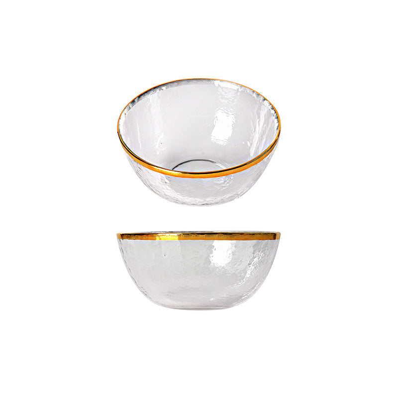 Japanese Glass Salad Bowl Hammered Dessert Cold Noodle Bowl, Plate