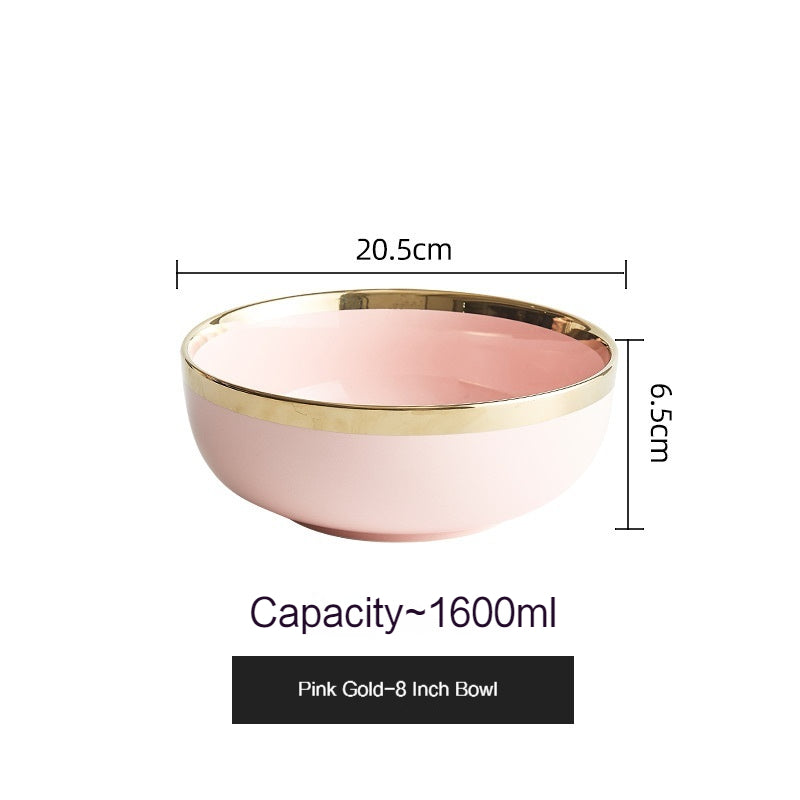 Simple style light luxury household Emerald gilt edging porcelain bowl plate chopsticks sets, high-end Nordic tableware