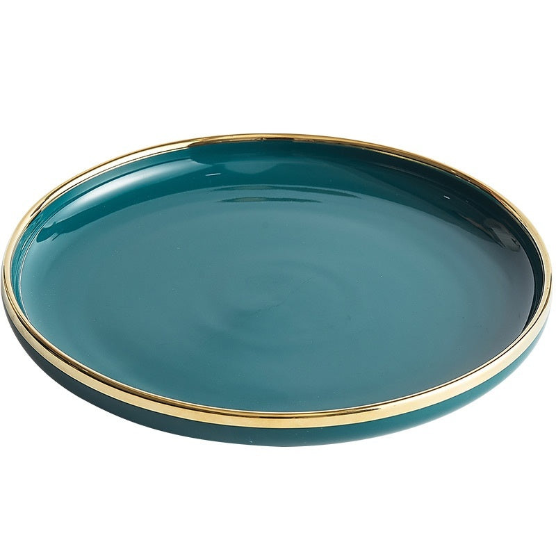 Simple style light luxury household Emerald gilt edging porcelain bowl plate chopsticks sets, high-end Nordic tableware