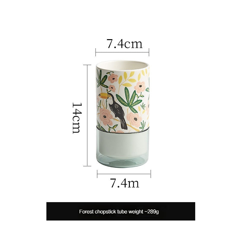 Pastoral Style Chopsticks Holder Household Chopsticks Basket, Ceramic Chopsticks Box Draining Spoon Fast Bucket Chopsticks Box, Storage Rack