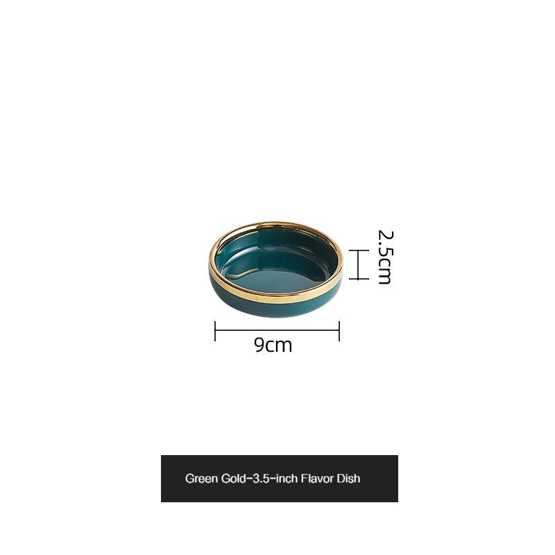 Simple style light luxury household Emerald gilt edging porcelain bowl plate chopsticks sets, high-end Nordic tableware