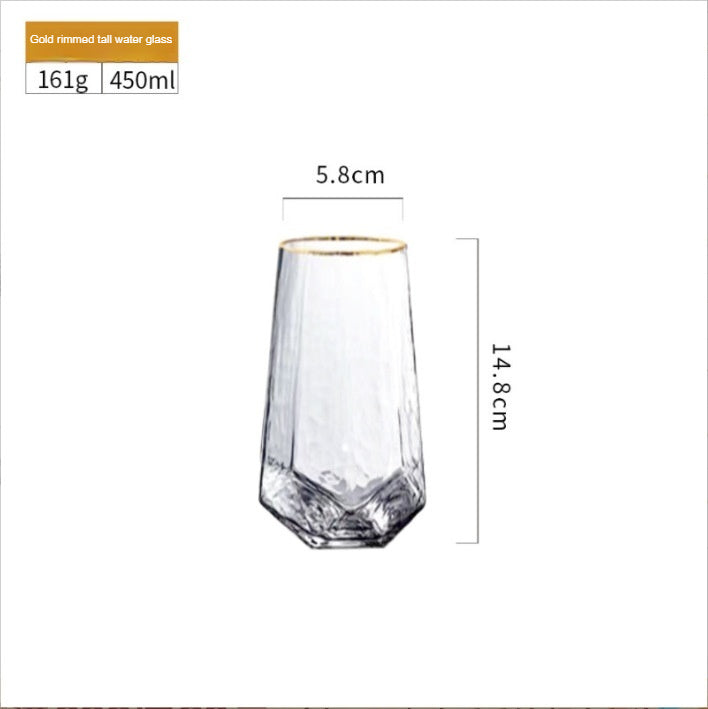 Japanese-Style Gold Rim Crystal Glass Diamonds-Shaped Goblet, Creative Hammered Water Cup, Home Decoration Champagne Glass