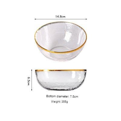 Japanese Glass Salad Bowl Hammered Dessert Cold Noodle Bowl, Plate