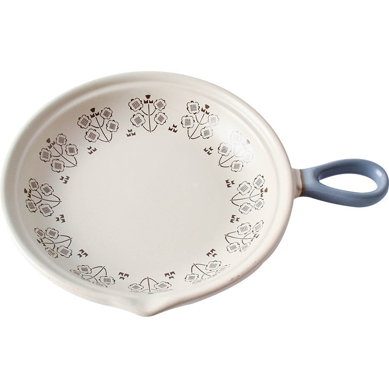 Japanese-Style Creative with Handle Single Handle Plate, Oven Baked Rice Baking Tray, Home Naked-Fire Heating Ceramic Pan Frying Pan