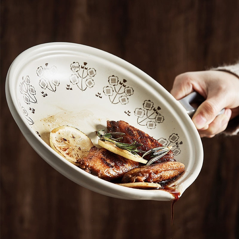 Japanese-Style Creative with Handle Single Handle Plate, Oven Baked Rice Baking Tray, Home Naked-Fire Heating Ceramic Pan Frying Pan