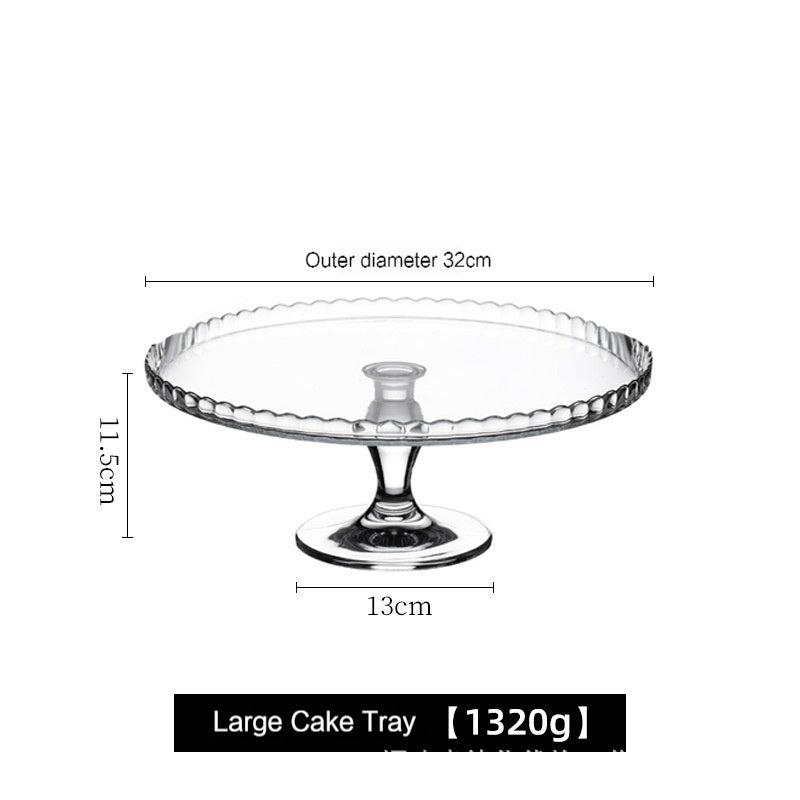 PASA Large French Lead-Free Glass Cake Dim Sum Plate High Leg Fruit Dessert Tray with Cover Transparent