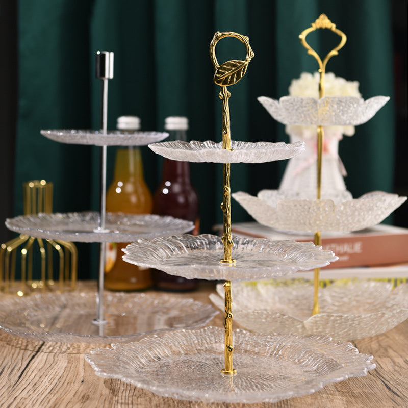 Nordic Internet Celebrity Fruit Plate, Candy String Disk Snack Glass Plate Pastry Plate, Light Luxury Eight Leaf Hammer Pattern Petals Dim Sum Plate