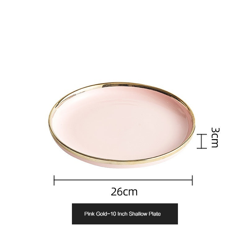 Simple style light luxury household Emerald gilt edging porcelain bowl plate chopsticks sets, high-end Nordic tableware