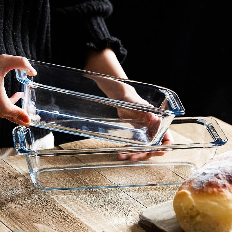 Rectangular Tempered Glass Bakeware, Binaural Cheese Baked Rice Plate, Microwave Oven Baking Tray Fish Plate, Oven Special Use