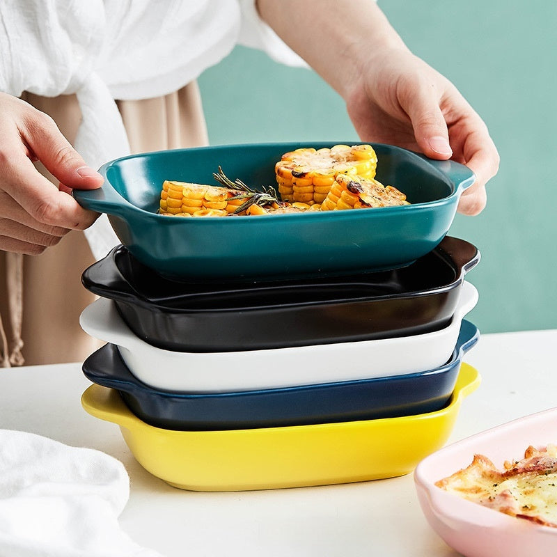 Home Nordic Rectangular Ceramic Binaural Cheese Baking Tray