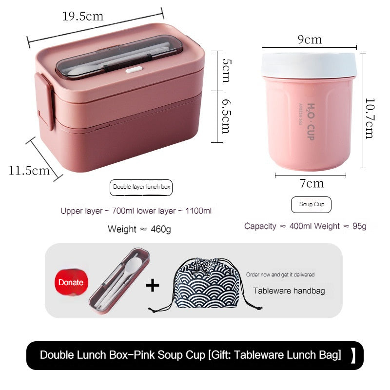 Lunch Box Office Worker Student Microwaveable Dedicated for Heating Tableware Japanese Double Deck Compartment Convenient Portable Lunch Box
