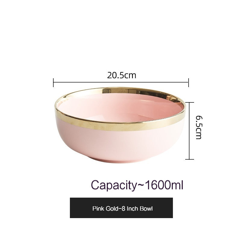Simple style light luxury household Emerald gilt edging porcelain bowl plate chopsticks sets, high-end Nordic tableware