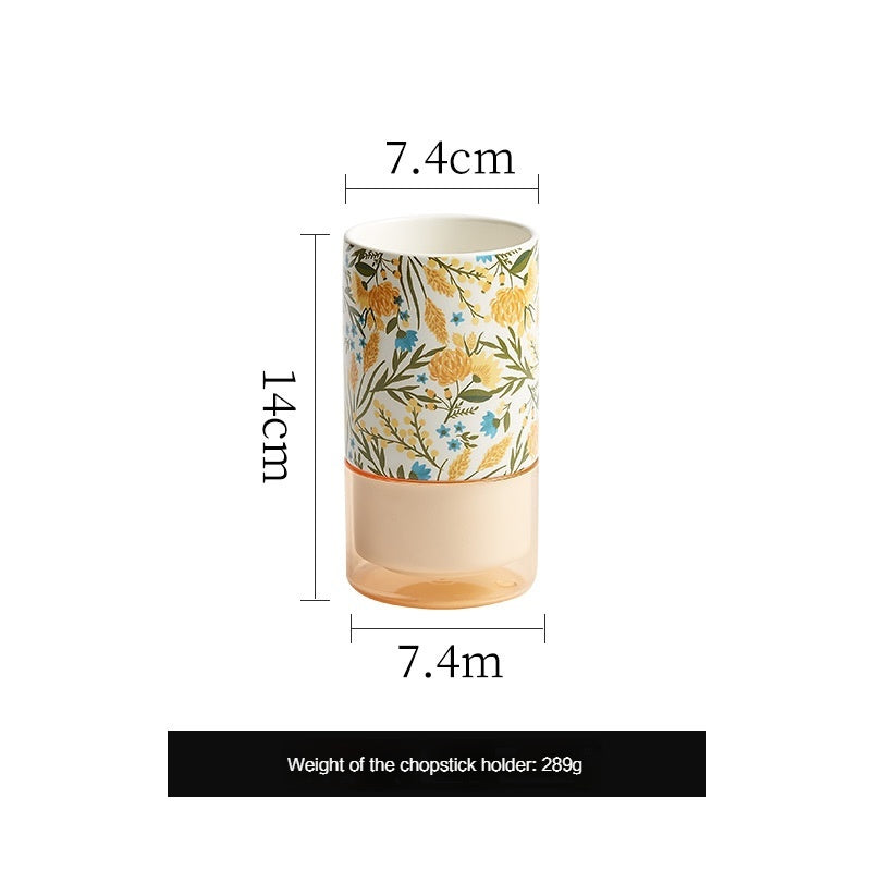 Pastoral Style Chopsticks Holder Household Chopsticks Basket, Ceramic Chopsticks Box Draining Spoon Fast Bucket Chopsticks Box, Storage Rack