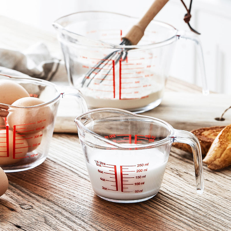 Tempered Glass Measuring Cup, Household Scaled Cup, Kitchen Milk Baking Egg Beating Cup, Small Extra Thick High Temperature Resistant Large Capacity