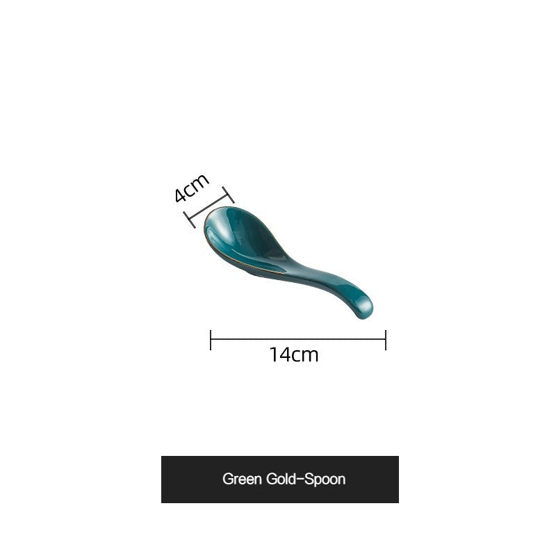 Simple style light luxury household Emerald gilt edging porcelain bowl plate chopsticks sets, high-end Nordic tableware