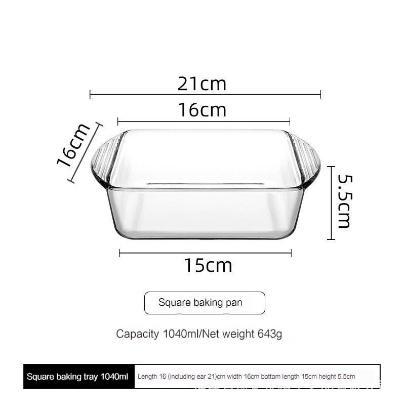 Household Fruit Salad Dish, Tempered Glass High Temperature Resistant Cheese Baked Rice Baking Tray, Large Microwave Oven Baking Tray