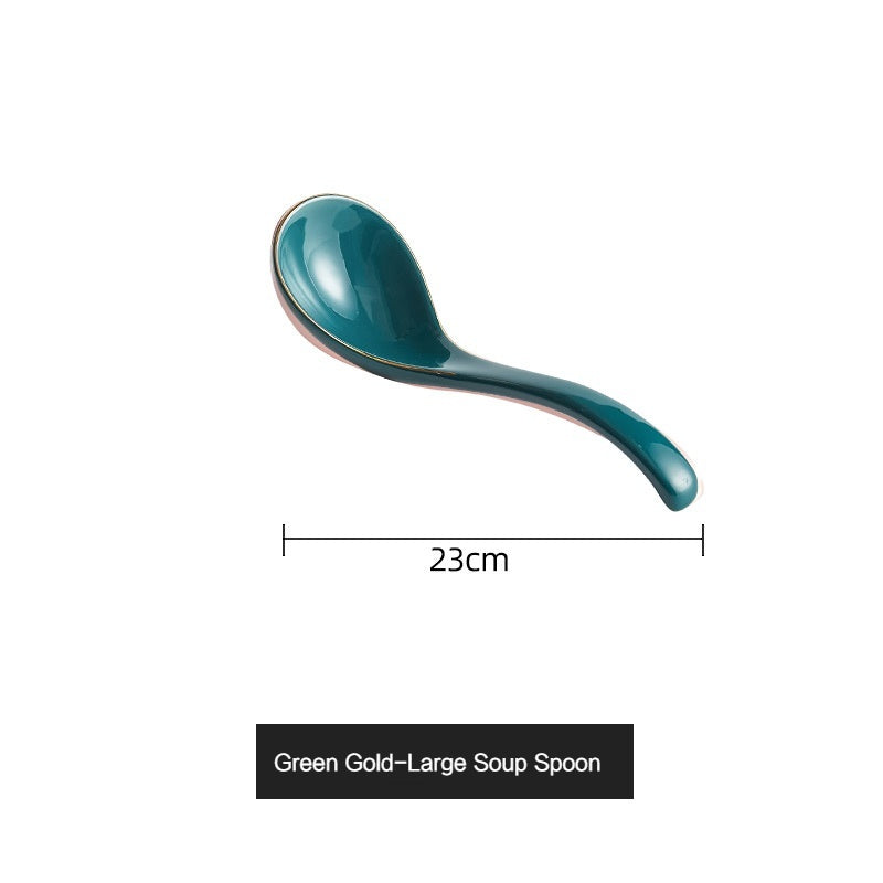 Simple style light luxury household Emerald gilt edging porcelain bowl plate chopsticks sets, high-end Nordic tableware