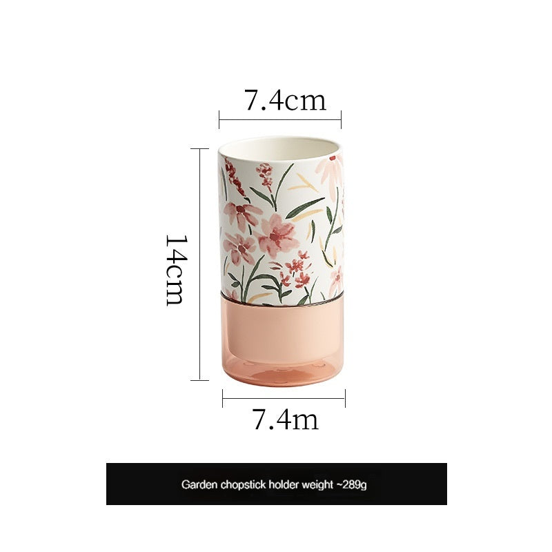 Pastoral Style Chopsticks Holder Household Chopsticks Basket, Ceramic Chopsticks Box Draining Spoon Fast Bucket Chopsticks Box, Storage Rack