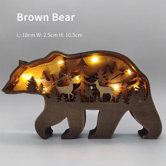 yuntasty Christmas Wood Craft Creative Forest Animals Elk Ornament Deer Brown Bear Decoration