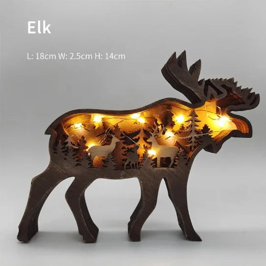 yuntasty Christmas Wood Craft Creative Forest Animals Elk Ornament Deer Brown Bear Decoration