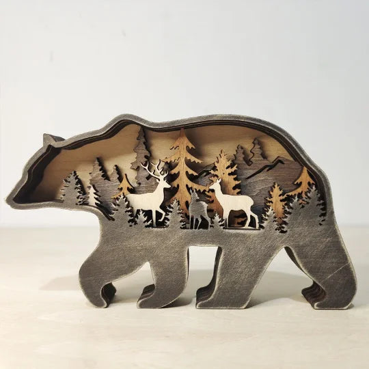 yuntasty Christmas Wood Craft Creative Forest Animals Elk Ornament Deer Brown Bear Decoration