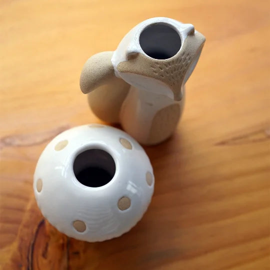 yuntasty Crude Pottery Small Fox Vase Mushroom Vase Cute Flower Vase Pen Holder for Cafe Personalized Decoration