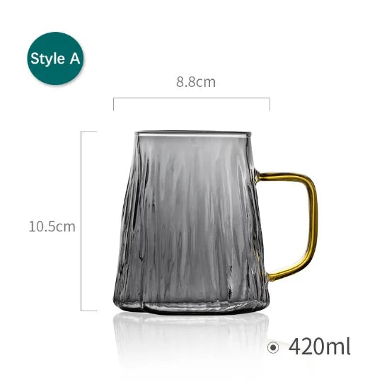 yuntasty Glass Glacier Design Mug Big Coffee Mug with Handle Nordic Style Tea Mug 420 ml
