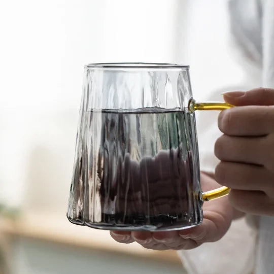 yuntasty Glass Glacier Design Mug Big Coffee Mug with Handle Nordic Style Tea Mug 420 ml