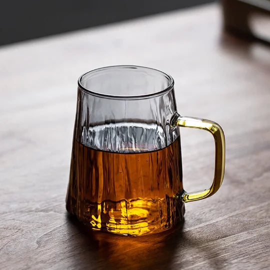 yuntasty Glass Glacier Design Mug Big Coffee Mug with Handle Nordic Style Tea Mug 420 ml