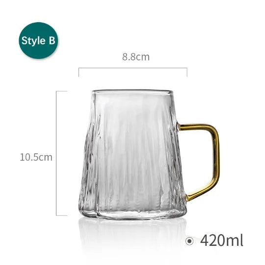 yuntasty Glass Glacier Design Mug Big Coffee Mug with Handle Nordic Style Tea Mug 420 ml