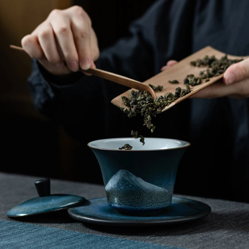 yuntasty ceramic gaiwan handpainted mountain porcelain tureen 140ml
