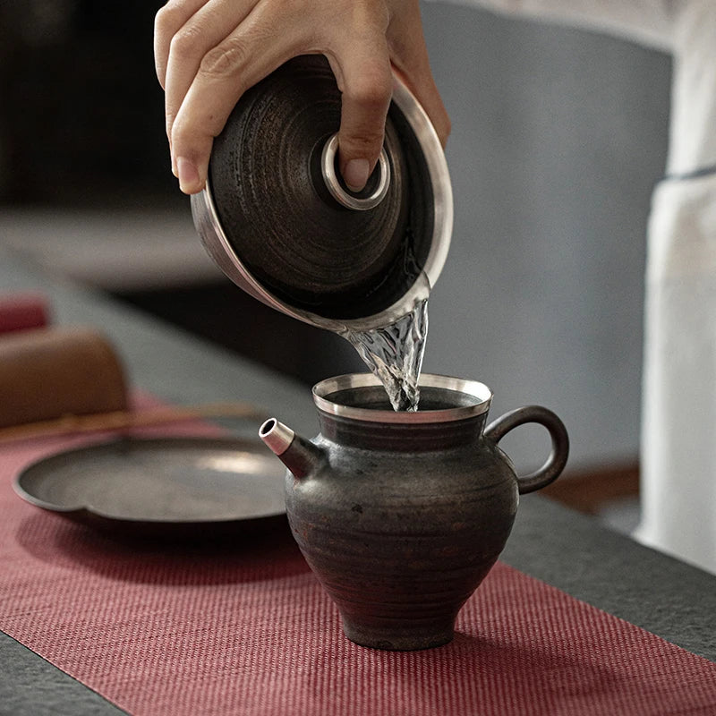 yuntasty ceramic gaiwan with saucer silver edge chinese kung fu tea set 150ml