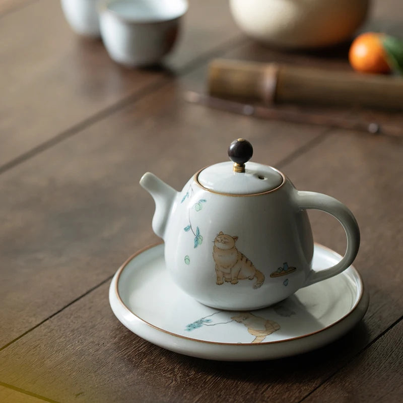 yuntasty cute cat ceramic teapot traditional chinese tea pot 280ml