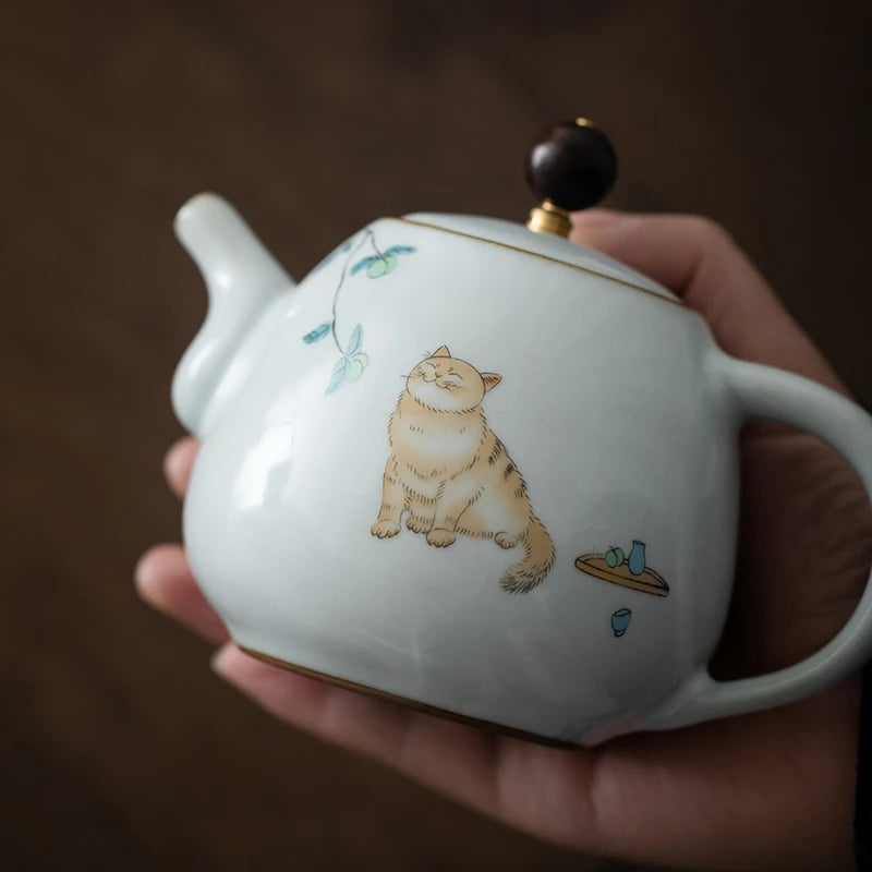 yuntasty cute cat ceramic teapot traditional chinese tea pot 280ml