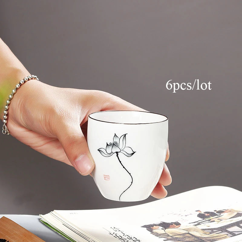 yuntasty 6 pcs traditional ceramic tea cup handpainted sets of 6 cups chinese kung fu cup porcelain Teacups sets drinkware 150ml