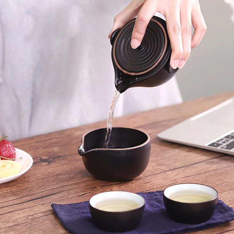 yuntasty black crockery ceramic teapot teacups a tea sets portable travel tea sets with travel bag