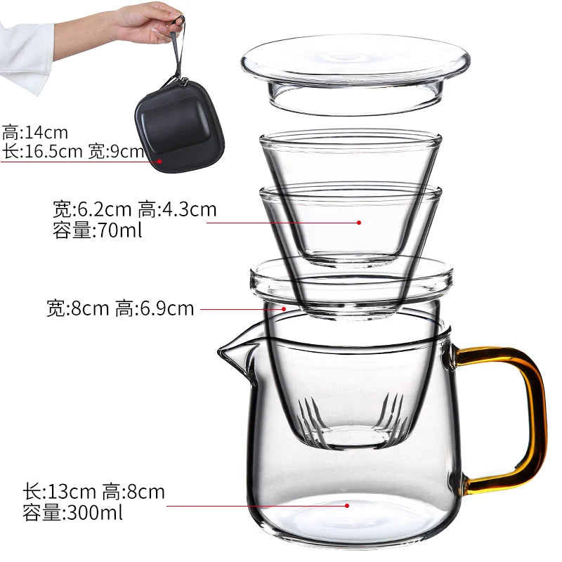 yuntasty coffee and tea sets glass teapot gaiwan teacups portable travel tea set drinkware