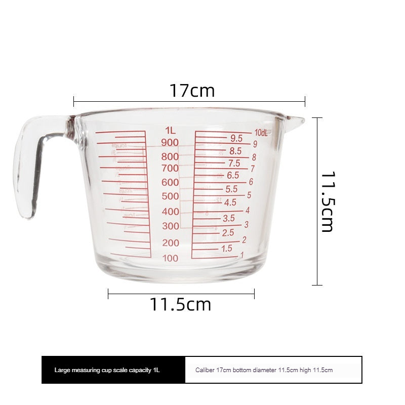 Tempered Glass Measuring Cup, Household Scaled Cup, Kitchen Milk Baking Egg Beating Cup, Small Extra Thick High Temperature Resistant Large Capacity