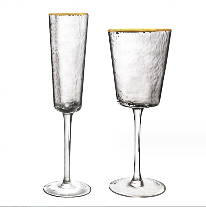 Nordic Light Luxury Hammered Pattern Golden Trim Triangle Glass, Good-looking Crystal Red Wine Glass, Champagne Glass Water Cup Decorative Cup