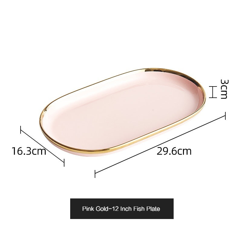 Simple style light luxury household Emerald gilt edging porcelain bowl plate chopsticks sets, high-end Nordic tableware