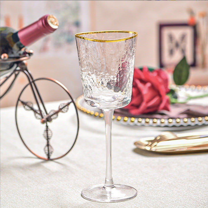 Nordic Light Luxury Hammered Pattern Golden Trim Triangle Glass, Good-looking Crystal Red Wine Glass, Champagne Glass Water Cup Decorative Cup