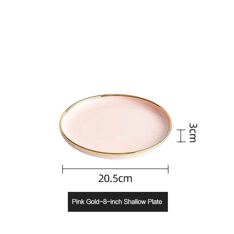 Simple style light luxury household Emerald gilt edging porcelain bowl plate chopsticks sets, high-end Nordic tableware