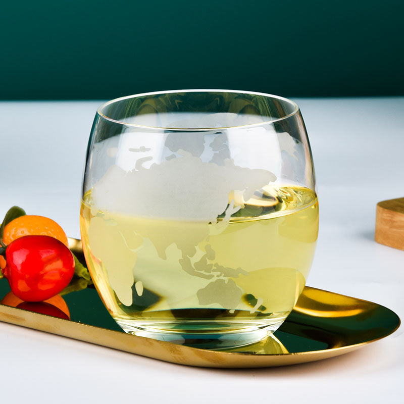 Crystal Glass Transparent Household Gold Rim Map Water Cup, Drink Cup Whiskey Glass
