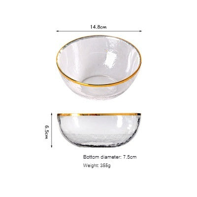 Japanese Glass Salad Bowl Hammered Dessert Cold Noodle Bowl, Plate