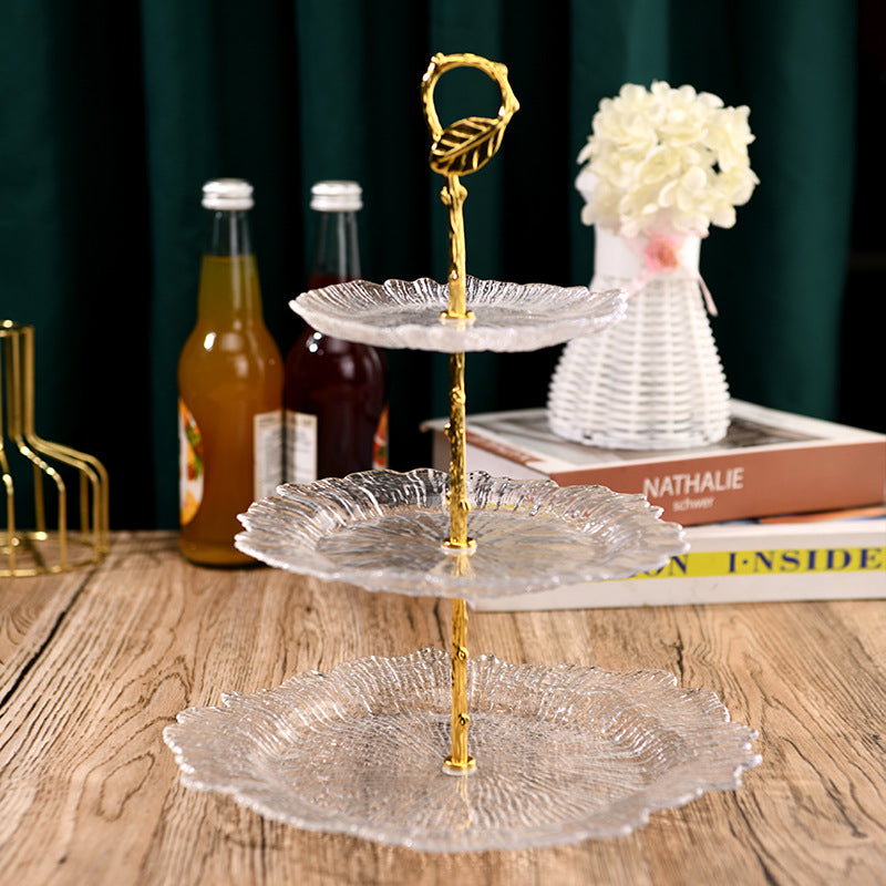 Nordic Internet Celebrity Fruit Plate, Candy String Disk Snack Glass Plate Pastry Plate, Light Luxury Eight Leaf Hammer Pattern Petals Dim Sum Plate
