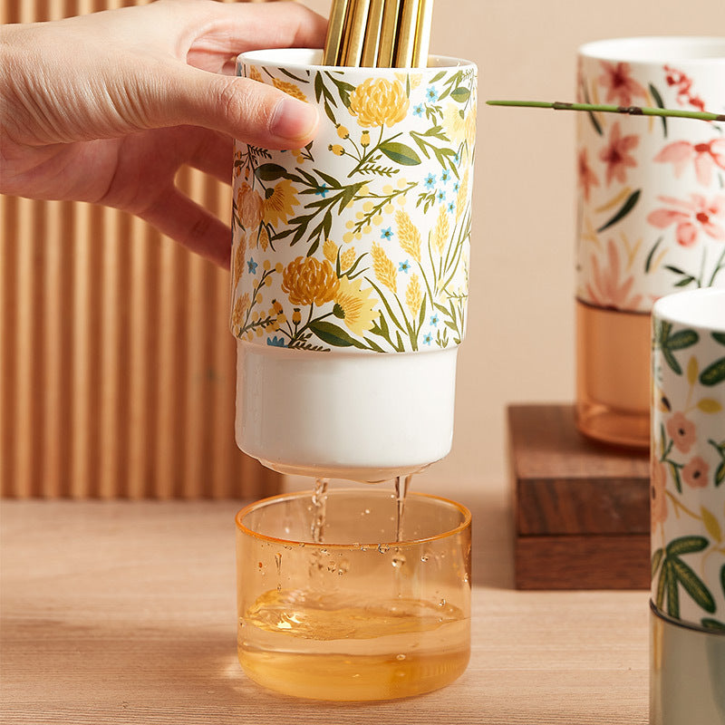Pastoral Style Chopsticks Holder Household Chopsticks Basket, Ceramic Chopsticks Box Draining Spoon Fast Bucket Chopsticks Box, Storage Rack