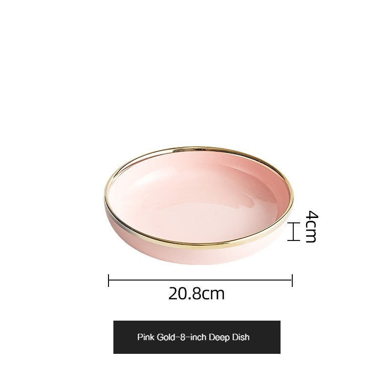 Simple style light luxury household Emerald gilt edging porcelain bowl plate chopsticks sets, high-end Nordic tableware