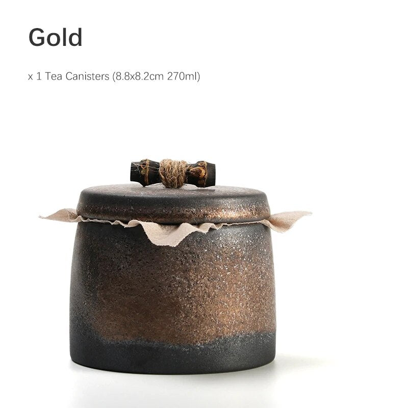 yuntasty Japanese Ceramic Tea Canisters Gold Tea Caddy 270ml